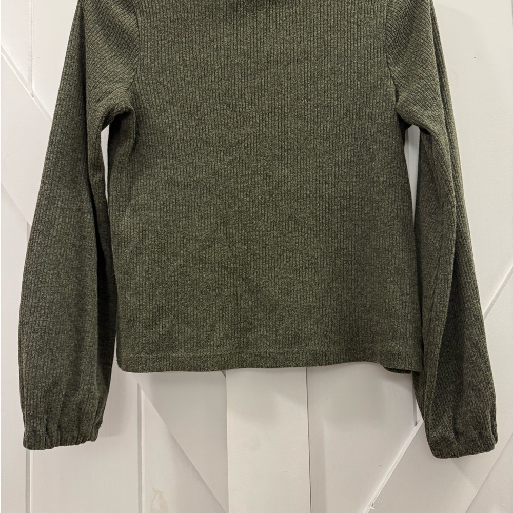 Madewell Forest Green Bubble-Sleeve Swing Turtleneck Sweater/Tee - Picture 5 of 7